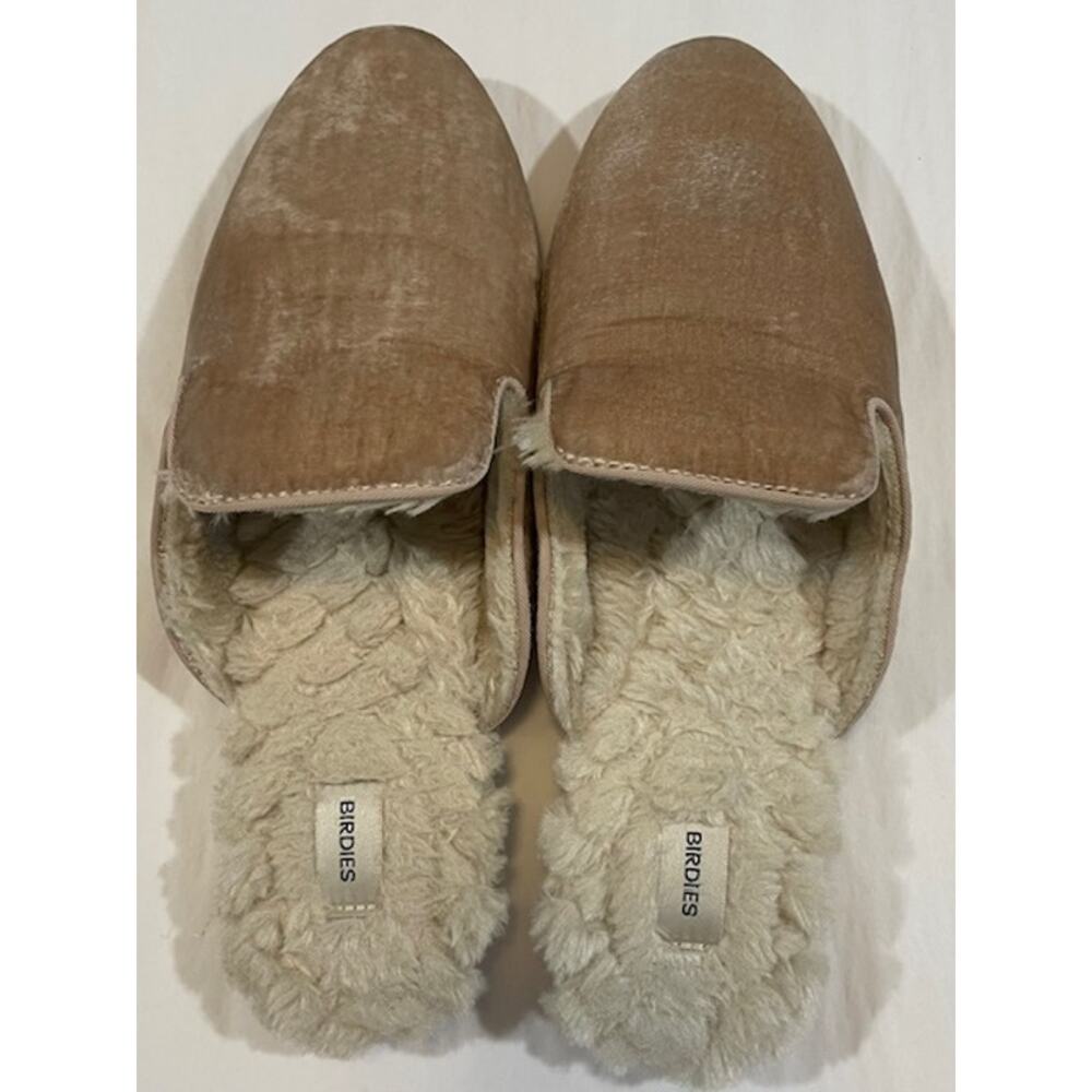 Birdies Women's Plush Backless Slippers in Taupe